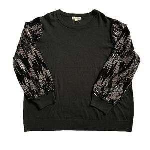 Indigo Rose Black Knit Sweater Sequin Puff Sleeves Women’s 3X Plus Size
